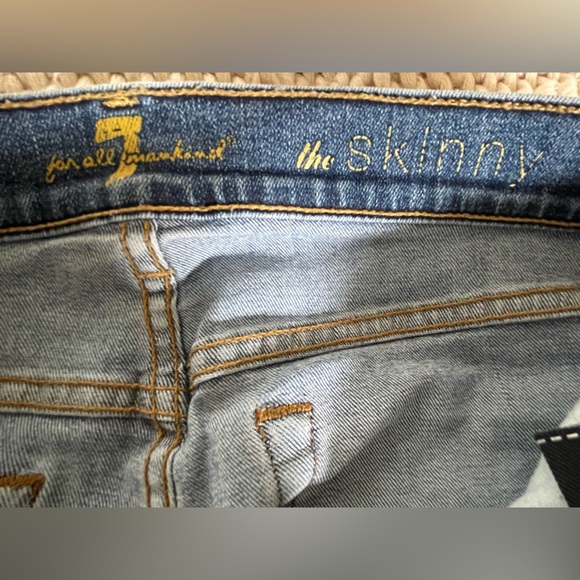 7 For All Mankind Distressed Skinny Jeans – Size 28, Medium Wash - Picture 4 of 5